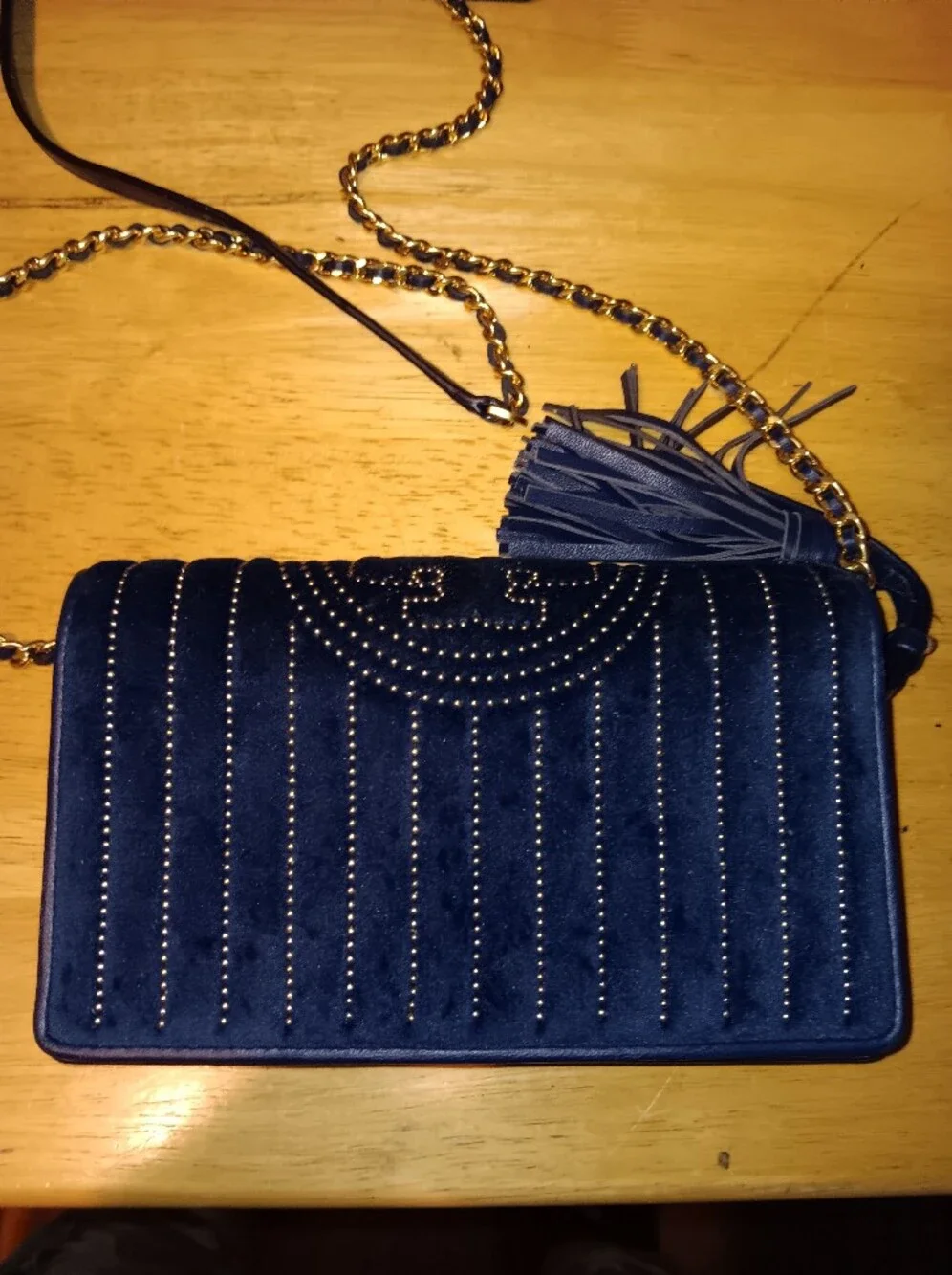 Tory Burch Flemming Leather & Suede Studded Bag Wallet Combo